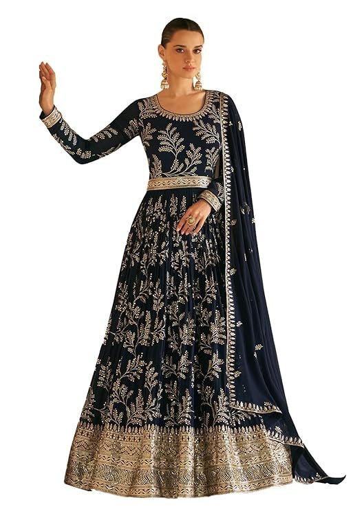 Blue Georgette Maxi Anarkali Gown with Dupatta