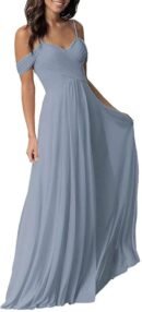 Women's Long Cold Shoulder Strap Pleated Wedding Bridesmaid Dresses