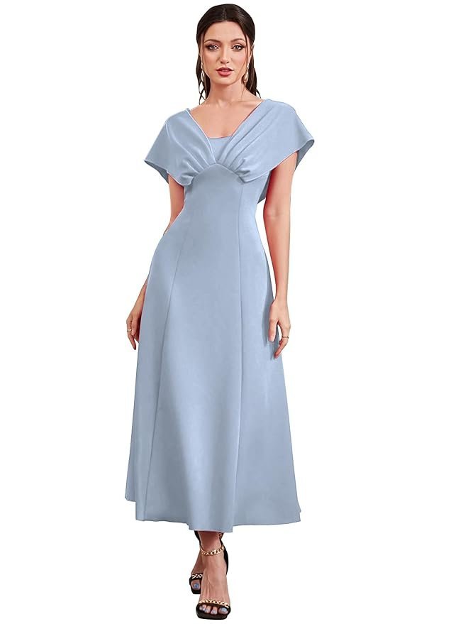 Sky Blue Polyester Pleated Maxi Gown