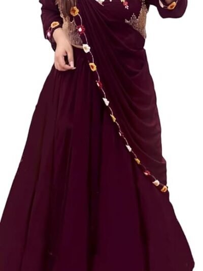 Women's Embroidered Georgette Crop Top Lehenga Choli For Women( Purple)