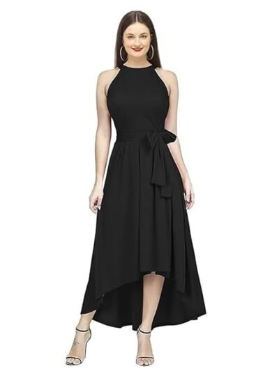 Women's Western High Low Knee Long One Piece Dress(Black)