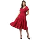 Red Rayon Tiered Fit-and-Flare Knee-Length Gown