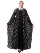 Dual Layer Abaya Dress With Detachable Shrug Made Polka Printed Georgette And Nida