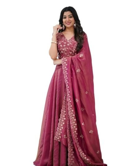 Women Semi Stitched Lehenga Choli(Dark Pink)