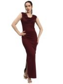 Wine Lycra Side-Slit Bodycon Maxi Dress
