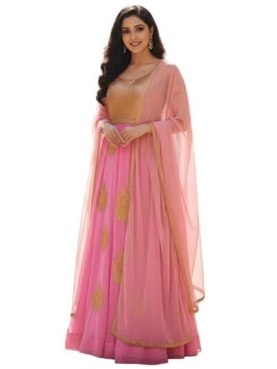 Women’s Semi-Stitched Pink Georgette Anarkali Suit with Dupatta | Designer Wear Kurta Set for Women
