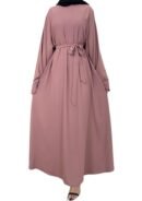 Plain Dubai Long Sleeves Muslim Women Islamic Dress Plain Umbrella Abaya With Belt Style(Pink)