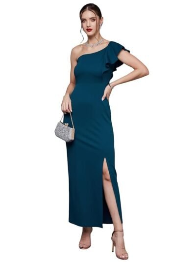 Women's Bodycon Slit Maxi Dress(Teal)