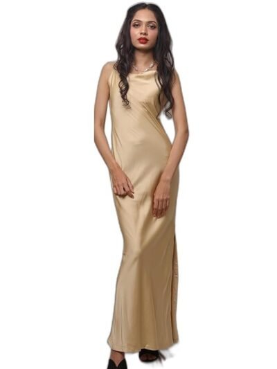 Pale Gold Satin Sleeveless, Comfortable Long Length Dress for Bridesmaid, Brides to be, Parties and Other Occasions