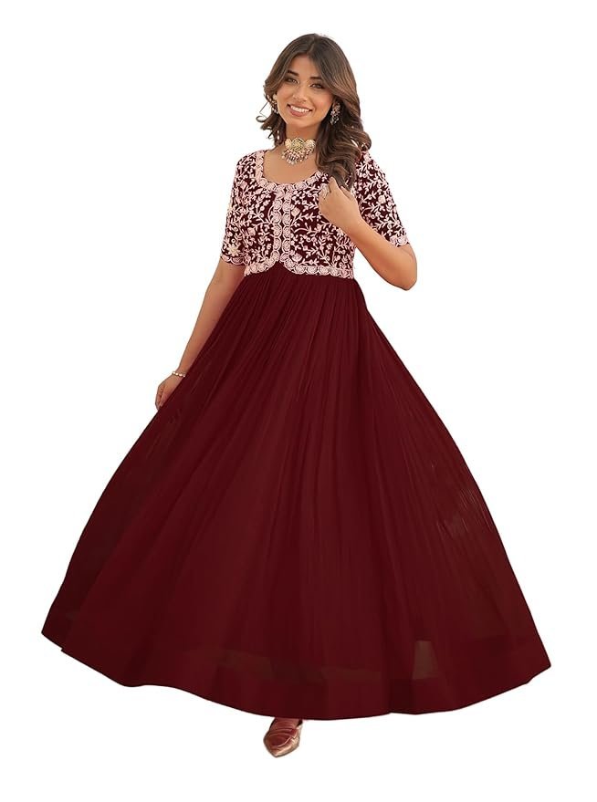 Maroon Georgette Maxi Anarkali Gown