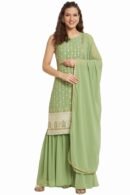 Women's Georgette Straight Kurta Sharara Set with Dupatta(Pista)