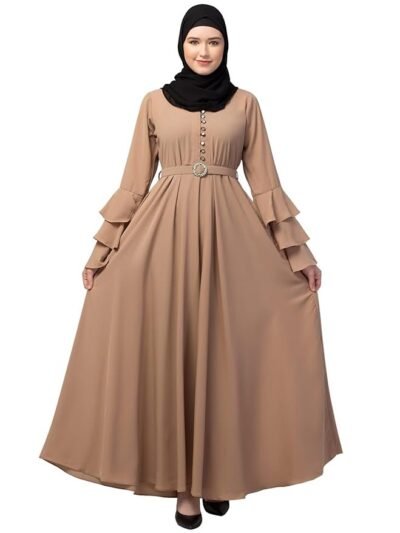 Umbrella Abaya with Adjustable belt and Fashionable buttons Bell Sleeves in Nida Matte Fabric(Khaki)