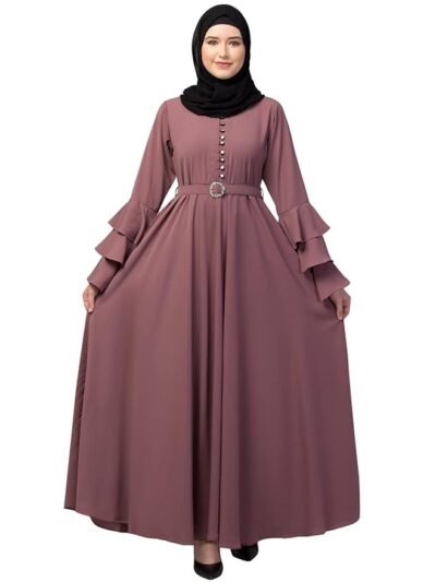Umbrella Abaya with Adjustable belt and Fashionable buttons Bell Sleeves in Nida Matte Fabric( Puce Pink)