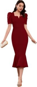 Maroon Polyester Blend Bodycon Midi Dress