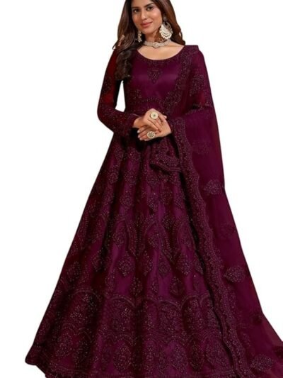 Women's Net Embroidered Semi-Stitched Gown