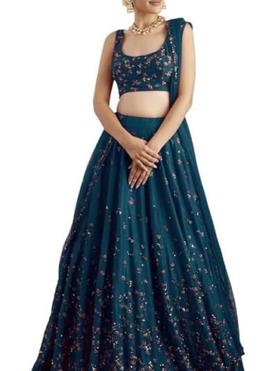 Women's Silk Embroidered Semi-Stitched Lehenga Choli (Green)