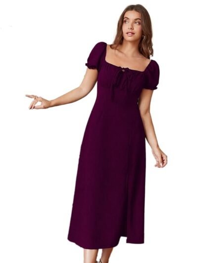 Women's Knee Length A-line Ruched Neck Dress