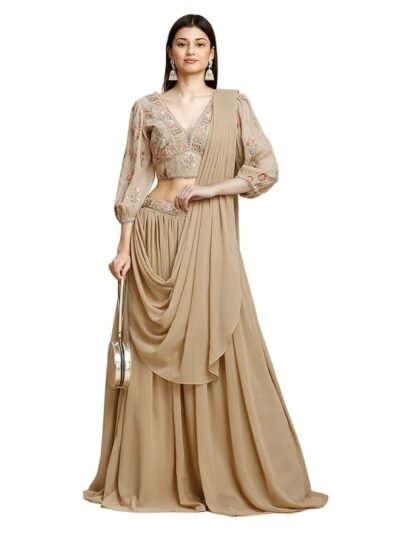 Women Lehenga And Choli Georgette With Draped Dupatta With Embroidery Work Set