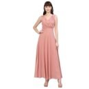 Flare Solid Pleated Neck Dress(Peach)