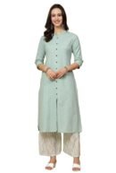 Women's Cotton Solid Readymade Salwar Suit Set(Mint Green)