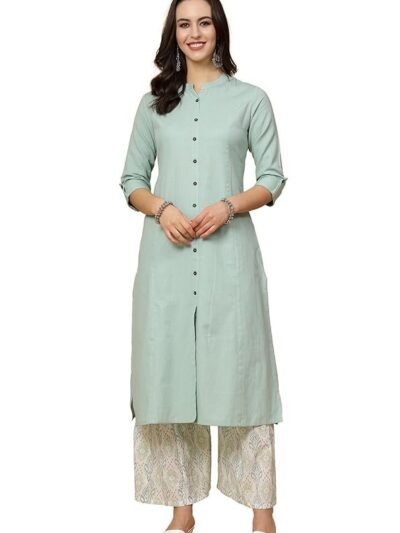 Women's Cotton Solid Readymade Salwar Suit Set(Mint Green)