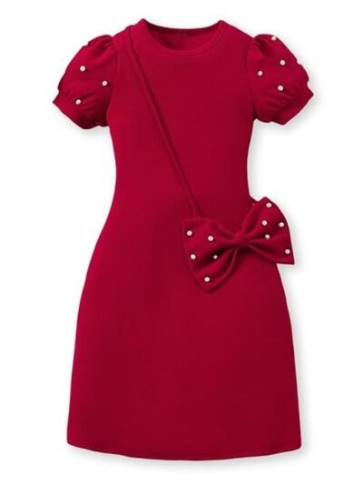Girls Crepe Dress, RED, 11Y