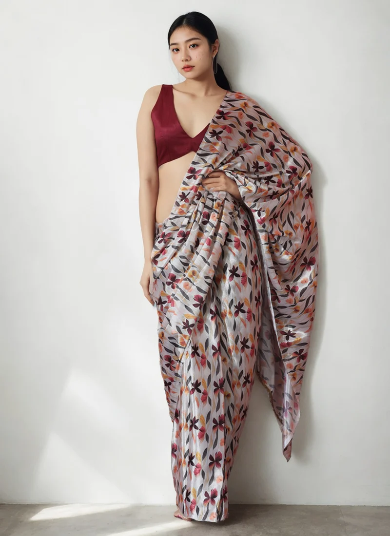 White Pre-Draped Saree