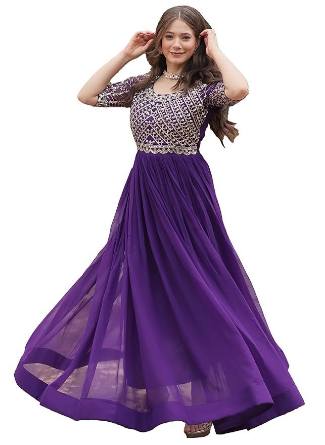 Purple Georgette Ankle-Length Anarkali Gown