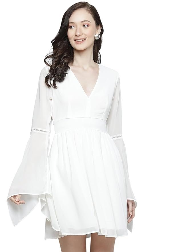 White Georgette Knee-Length Dress