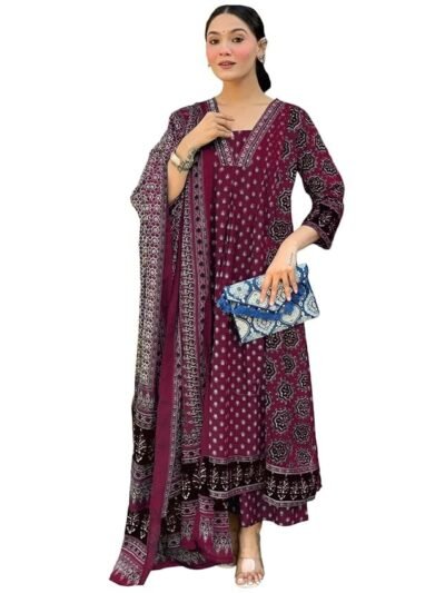 Women's Anarkali Kurta Set with Dupatta Pure Cotton Suits for Women with Dupatta (Wine)