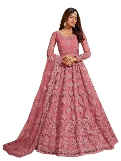 Net Embroidered Semi-Stitched Gown