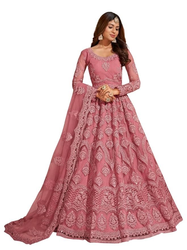 Net Embroidered Semi-Stitched Gown