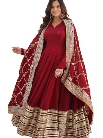 Georgette Solid Anarkali Dress for Women(Maroon)
