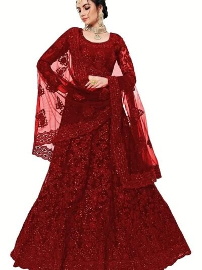 Women's Silk Semi-Stitched Lehenga Choli Set(Red)