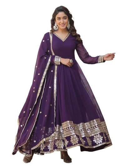 Women's Georgette Anarkali kurta set with Dupatta For Women(Purple)