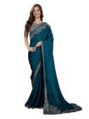 Women's Art Silk Sequin Embroidery Work Saree with Unstitched Blouse Piece( Teal Blue)