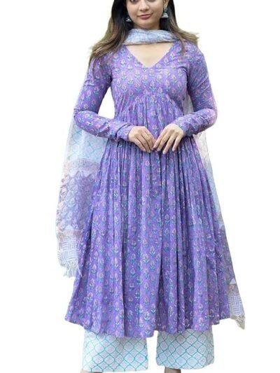 Women Printed Anarkali Kurta and Pant Set with Dupatta
