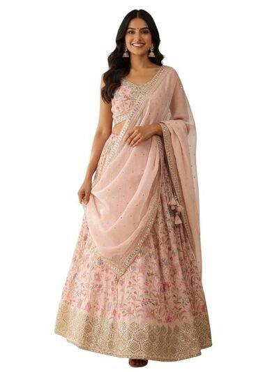 Women's Digital Print With Embroidered Organza Lehenga Choli With Dupatta