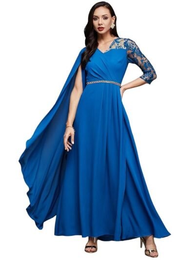 Women's V-Neck Asymmetric Embellished Maxi Georgette Dress