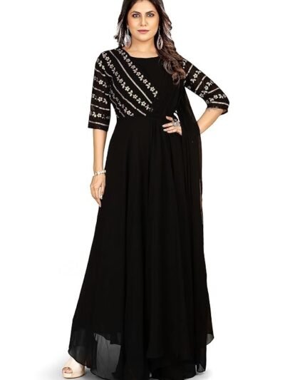 Gown for Women - Georgette Matt Sequence Embroidery Regular Fit A-Line Gown with Attached Dupatta