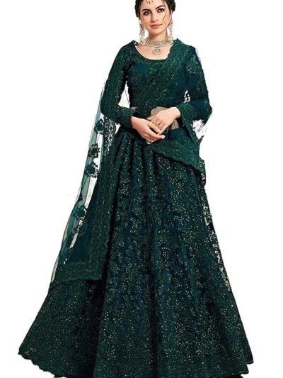 Women's Silk Semi-Stitched Lehenga Choli Set(Green)