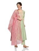 Polyester Blend 3/4-Sleeve Round-Neck Kurta Set