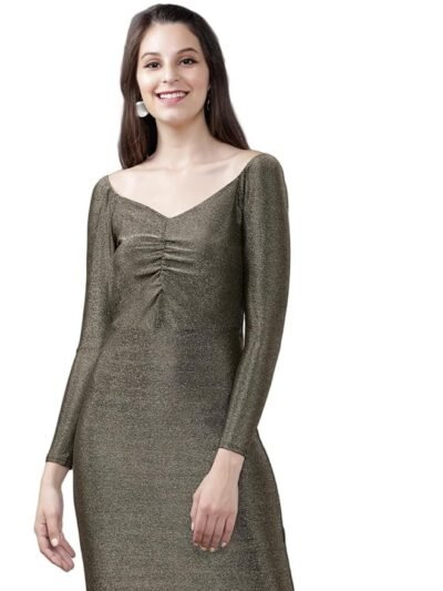 Women's Long Sleeves Sweet Heart Neck Solid Dresses | Stylish Dresses | Party Dresses (GOLD)