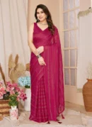 Wine Georgette Pre-Draped Saree