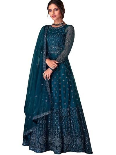 Women's Net with Heavy Embroidery Work Long Anarkali Gown