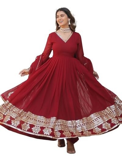 Women's Georgette Anarkali kurta set with Dupatta For Women(Maroon)