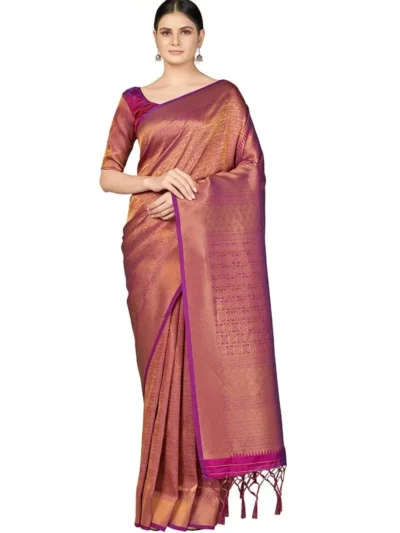 Magenta Kanchipuram Silk Zari Woven Saree Festive Wear