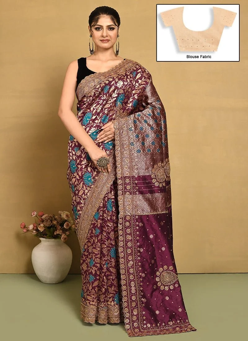 Wine Silk Saree