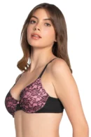 Floral Romance Black-Sea Pink Padded Wired Lace Bra