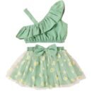 Pista Green Latest Fancy Stylish Baby Girls Crop Top Pure Viscos Cotton With Flower Printed Design Skirts